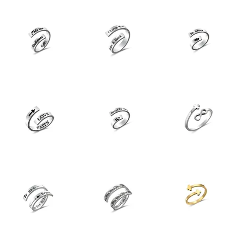 Stainless Steel Open Adjustable Ring Cross Heart Infinity Engraved Faith Love Inspirational Minimalist Jewelry Women