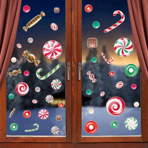 Adesivi per Finestre di Natale in PVC Caramelle Menta Adesivi Murali per Decorazione Casa delle Feste Forniture per Feste Natalizie