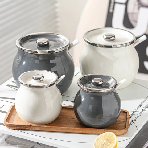 Barattolo Per Strutto In Ceramica Con Coperchio E Cucchiaio Resistente Al Calore Cucina Contenitore Per Olio Nordico