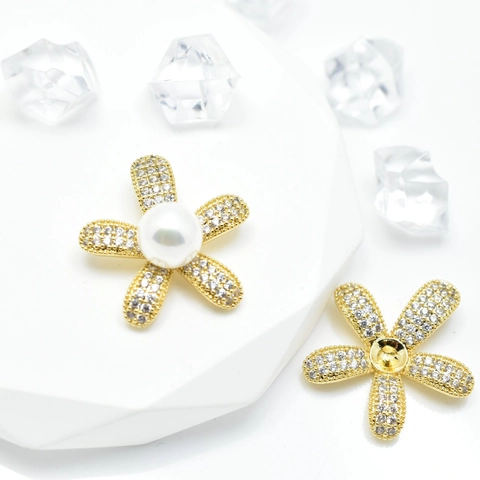 Base Per Ciondolo A Girasole In Rame Placcato Oro Con Strass E Castone Per Perla Artificial Elegante Forma Floreale Fai Da Te