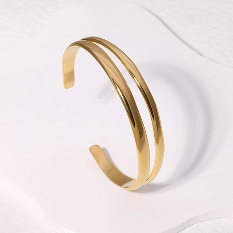 Bracciale Rigido Aperto A Doppia Linea Minimalista In Acciaio Inossidabile Regolabile Per Donna Gioielli Di Moda