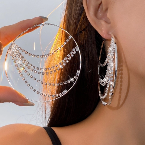 Pendientes De Aro Extragrandes Con Borlas De Diamantes De Imitación Y Poste De Plata De Ley 925 Moda Exagerada Para Mujer