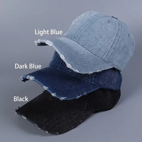 Distressed Denim Baseball Cap Washed Retro Cotton Sun Hat With Torn Holes Adjustable For Casual Streetwear Unisex