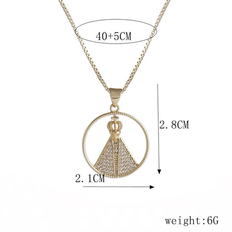 Collana Con Ciondolo In Rame Micro Intarsiato Zircone Tondo Corona Vergine Maria Hip Hop Gioielli Da Uomo Placcato Oro