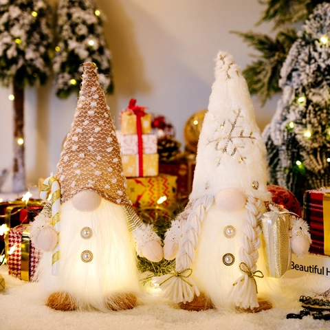 Weihnachts Wichtel Ornamente LED Beleuchtet Plüsch Tomte Puppe Handgefertigte Skandinavische Desktop Dekoration Stoff