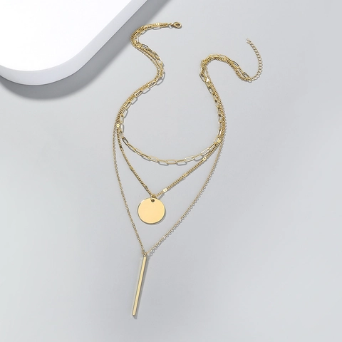 Minimalistische Multi Layer Ketting Verguld Koper Met Ronde Schijf En Verticale Staaf Hangers Paperclip Ketting Voor Dames Elegant