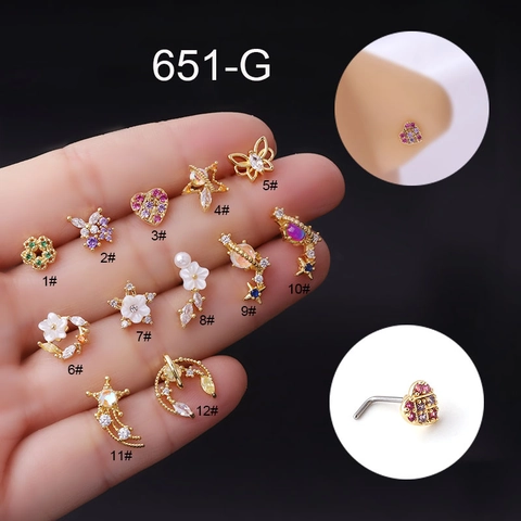 Pendiente De Nariz En Forma De L Acero Inoxidable Circón Flor Corazón Mariposa Estrella Joyería De Piercing Para Mujer Moda Individual