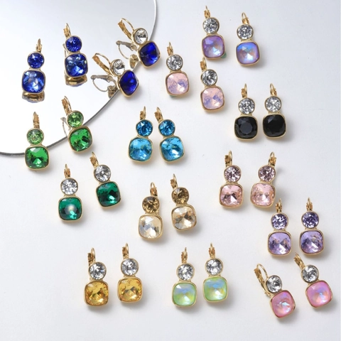 Boucles D'oreilles Pendantes En Cristal Rond Carré Pour Femmes Plaqué Or Acier Titane Strass Bijoux Géométriques