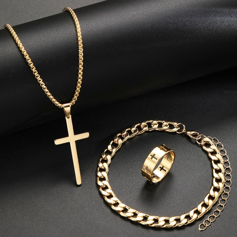 Kruis Hanger Ketting Cuban Armband Ring Legering Sieraden Voor Heren Dames Hip Hop Punk Stijl