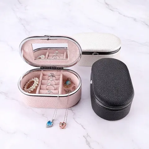 Portable Mini PU Leather Jewelry Box With Mirror Travel Jewelry Organizer Case For Earrings Rings Necklaces Storage Box