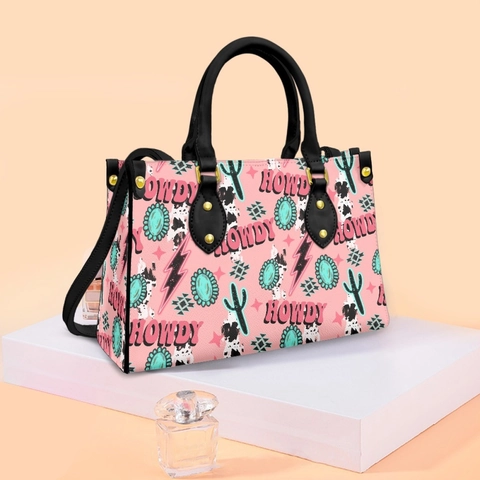 Western Cowboy Print PU Leather Handbag For Women Vintage Bohemian Tote Crossbody Bag With Gold Rivets