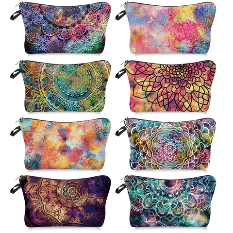 Mandala Print Makeup Bag Polyester Portable Zipper Cosmetic Toiletry Organizer Case For Women Travel Daily