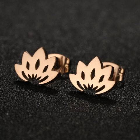 Orecchini A Lobo Loto Acciaio Inossidabile Svuotato Minimalista Stile Cinese Vintage Gioielli Donne