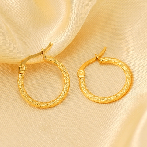 Boucles Oreilles Créoles Torsadées Acier Inoxydable Plaqué Or 18K Texture Spirale Ronde Bijoux Femmes Mode Style Rétro