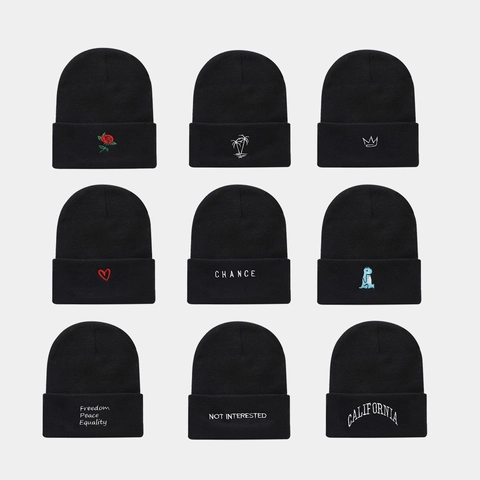 Gorro De Punto Acrilico Con Vuelta Calido Gorro Invierno Bordado Rosa Corona Palmera Streetwear Casual Unisex Exterior