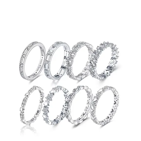 925 Sterling Silver Rings For Women With Zircon Heart Star Geometric Stackable Elegant Light Luxury Fashion Jewelry
