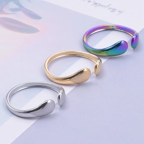 Minimalist Water Drop Open Ring Stainless Steel Polished Teardrop Adjustable Jewelry Unisex Couple Modern Retro Style