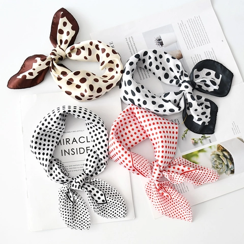 Women Fashion Satin Square Scarf Polka Dot Leopard Print Silk Like Small Neck Scarf For Hair Bag Accessory Decorative Elegant Wrap