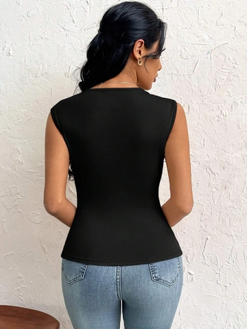 Women Asymmetric Neck Sleeveless Top Irregular Hem Slim Fit Solid Color Polyester Elegant Casual Summer Tank Top