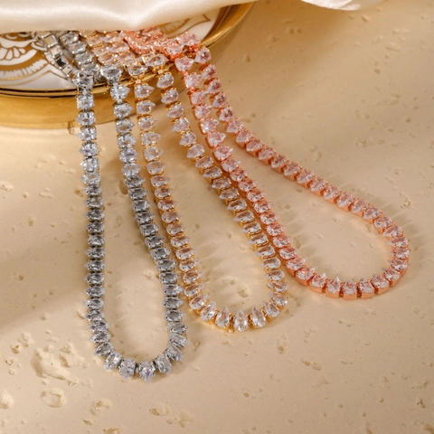 Collana Tennis Zirconia Taglio Pera Rame Lusso Leggero Alla Moda Versatile Matrimonio Festa Gioielli Per Donne