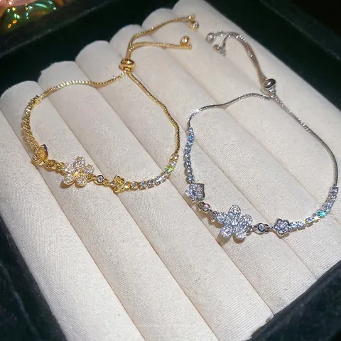 Elegante Bracciale Regolabile Con Fiori E Zirconi In Rame Stile Palazzo Francese Gioielli Di Lusso Per Donna