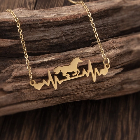 Edelstahl Pferd Herzschlag EKG Anhänger Halskette Minimalistischer Tier Schmuck Geschenk Für Pferdeliebhaber Damen