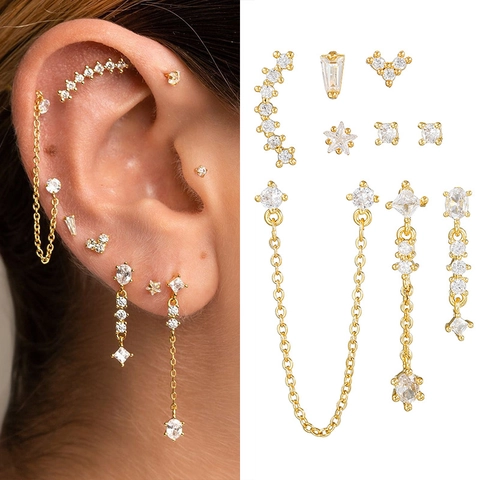 Set Orecchini con Nappina Cuore Stella Zirconia Rame Stile Occidentale Con Perno Argento Sterling 925 Gioielli Donna