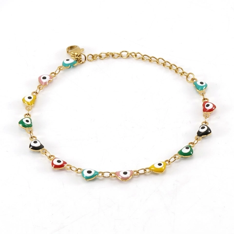 Bracciale Collana Cuore Malocchio Acciaio Inossidabile Placcato Oro 18K Smalto Colorato Gioielli Boho Per Donne