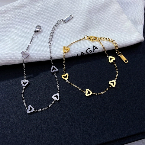 Hollow Heart Charm Bracelet Stainless Steel Adjustable Chain Minimalist Elegant Fashion Hand Jewelry For Women