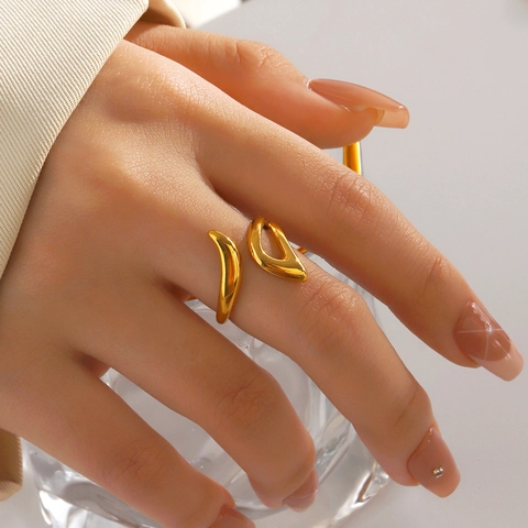Anillo De Acero Inoxidable Hueco Geométrico Minimalista Anillo Abierto Ajustable Abstracto Fluido Joyería De Moda Para Mujeres