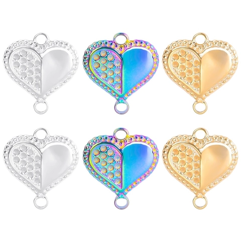 Colgante De Corazón De Acero Inoxidable Conector Doble Agujero Pulido Texturizado Accesorios De Fabricación De Joyas DIY Para Collares