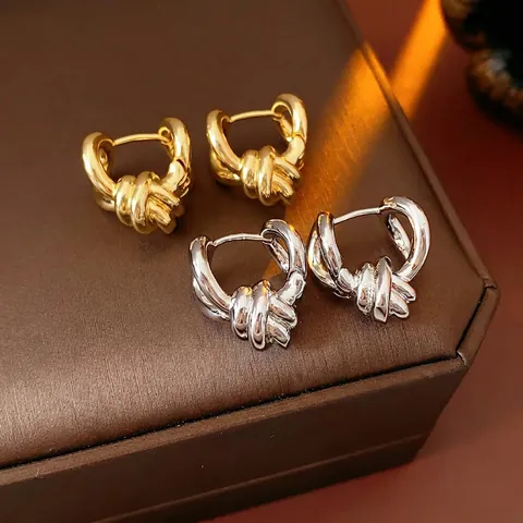 Twisted Knoten Kreolen Kupfer Mit Stahl Ohrringstecker Minimalistischer Geometrischer Schmuck Für Damen