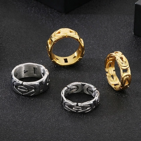 Punk Hollow Chain Weave Ring Stainless Steel 18K Gold Plated Byzantine Style Finger Jewelry For Men Women