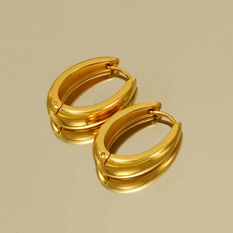 Orecchini A Cerchio Ovali In Acciaio Inossidabile Placcati Oro 18K Lucidati Gioielli Di Moda Per Donne
