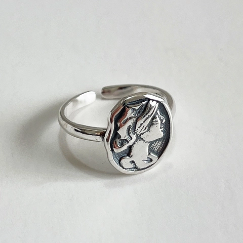 Anello Rilievo Ritratto Vintage Regolabile Aperto Argento Sterling 925 Stile Classico Minimalista Gioielli Donne
