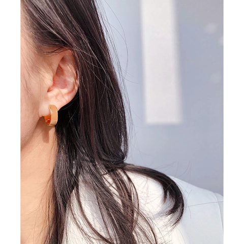 Minimalist Brass Gold Plated Enamel Hoop Earrings For Women Retro C-Shaped Drip Oil Small Geometric Jewelry