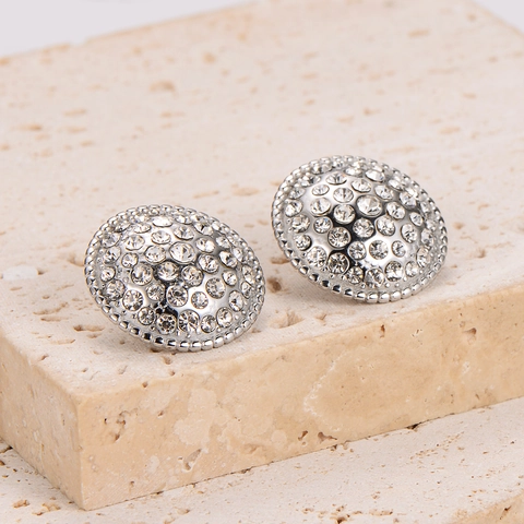 Ronde Knopoorbellen 304 Roestvrij Staal Met Heldere Strass-Steentjes Geometrische Minimalistische Sieraden Voor Dames