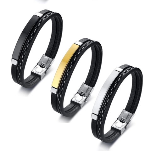 Men PU Leather Stainless Steel Bracelet Braided Multi Layer Vintage Wristband For Unisex Jewelry Punk Rock Style