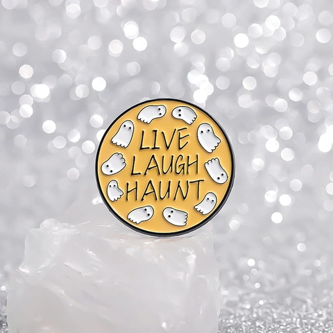 Halloween Ghost Enamel Brooch Pin Cute Cartoon SQUAD GHOULS LIVE LAUGH HAUNT Round Alloy Metal Badge For Clothes Backpack Hat