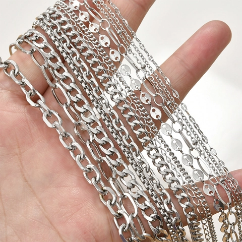 Stainless Steel Jewelry Making Chains DIY Necklace Bracelet O-Link Curb Box Cable Chains Y2K Style Silver Color Accessories