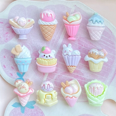 Mini Resin Ice Cream Cone Sundae Cup Miniature Food Play DIY Accessories For Hair Clips Phone Case Decoration Cute Kawaii