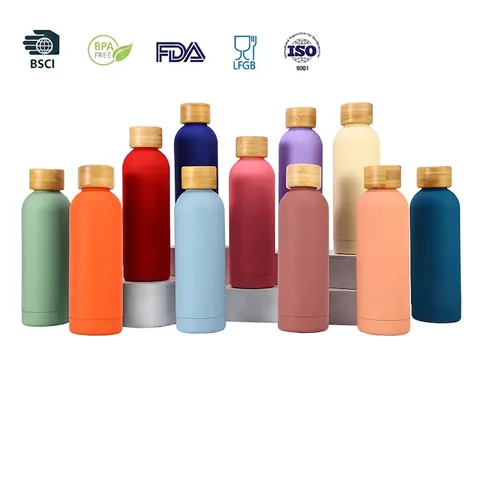 Insulated Water Bottle 304 Stainless Steel With Bamboo Lid Portable Sports Vacuum Flask Leakproof Matte Colors
