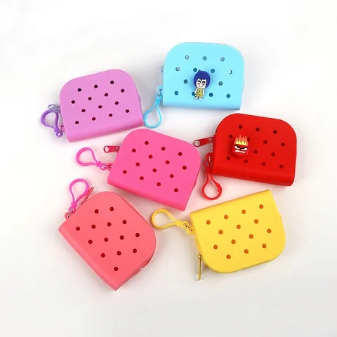 Silicone Coin Purse Hollow Out Hole Design Waterproof Small Storage Bag With Hook Zipper Lightweight Beach Pouch