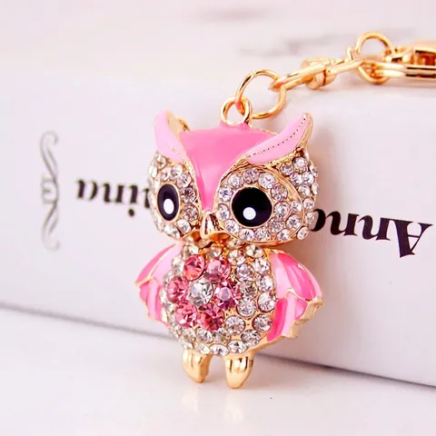Süße Eule Schlüsselanhänger Zinklegierung Brillante Strass Tasche Anhänger Bunte Emaille Tier Zubehör Geschenk Damen Mädchen