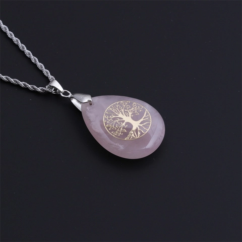 Handmade Tree Of Life Waterdrop Pendant Necklace For Women Alloy Stainless Steel Twisted Chain Vintage Fashion Jewelry Gift