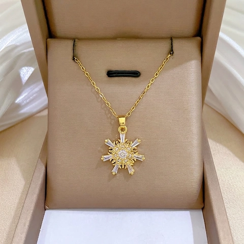 Collana Pendente Fiocco Di Neve Catena In Acciaio Inossidabile Rame Zircone Cavo Gioielli Di Lusso Donne Regalo