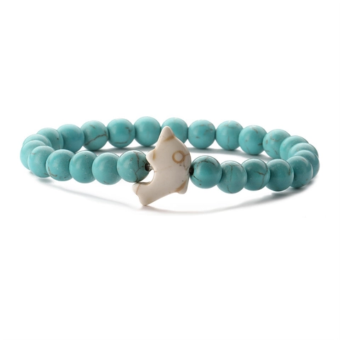 Dolphin Beaded Bracelet Natural Stone Tiger Eye Agate Lava Rock Elastic Strand Handmade Ocean Style Unisex Jewelry