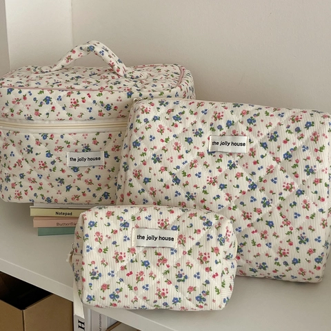 Borsa Per Trucco In Velluto A Coste Trapuntato Floreale Pochette Per Cosmetici Da Viaggio Stile Pastorale Borsa Lavaggio