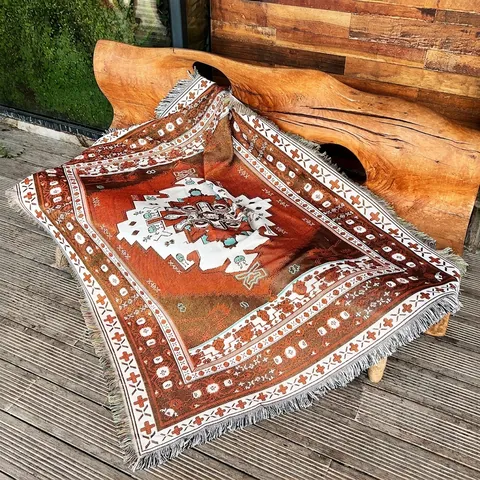 Bohemian Geometric Cotton Woven Throw Blanket With Tassels Ethnic Jacquard For Sofa Bed Couch Camping Outdoor