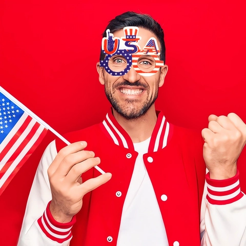Lunettes de Fête Jour de l'Indépendance USA Monture de Lunettes Patriotique Rouge Blanc Bleu pour Célébration du 4 Juillet Accessoires Photo